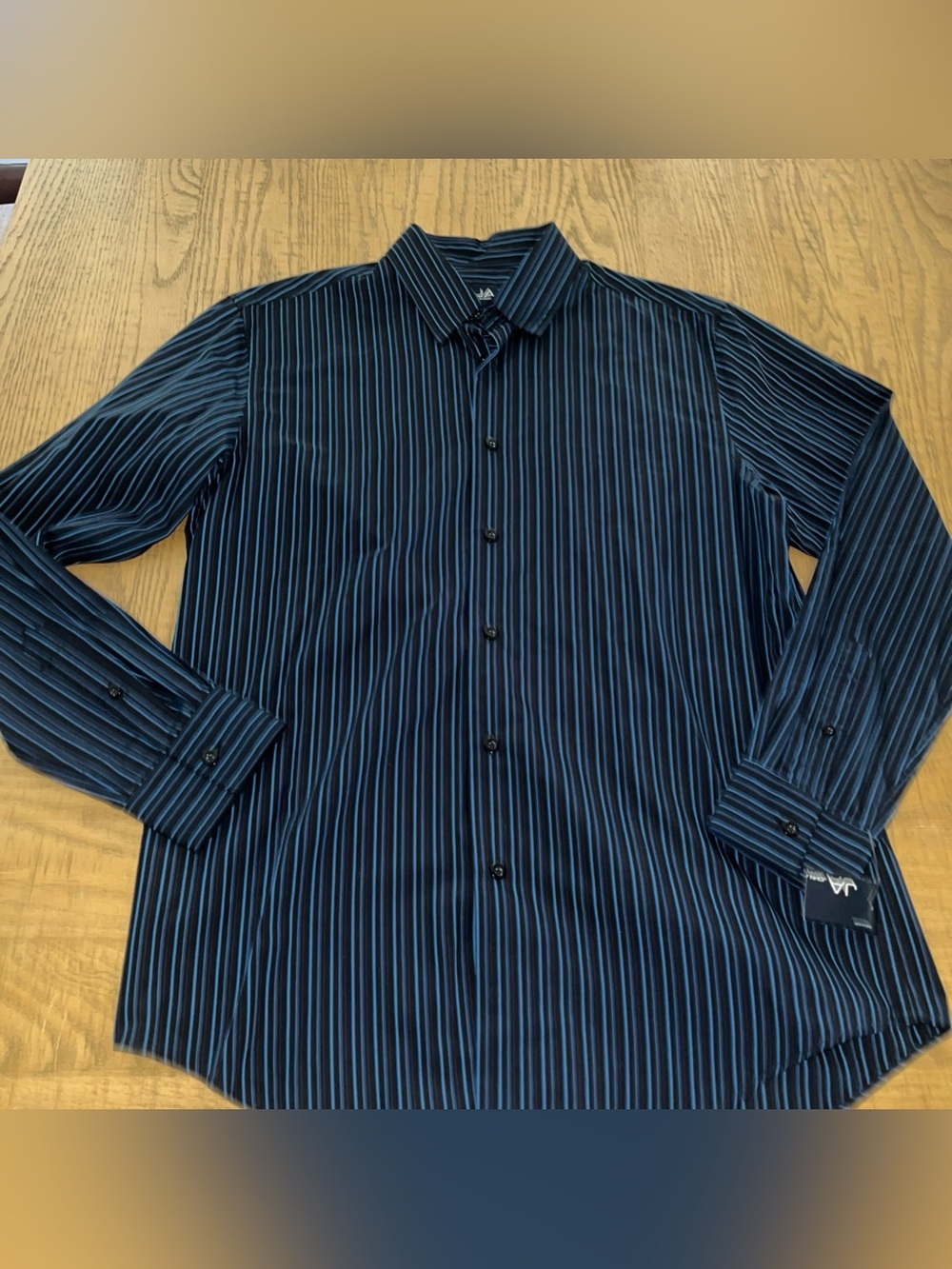 John Ashford Blue Black Striped Button Down Shirt Men's Medium M